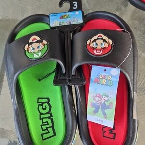 Nintendo Kids Mario & Luigi Slide Sandals - Black, Green & Red